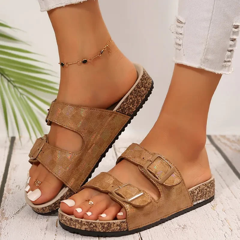Checkered Buckle Chanclas