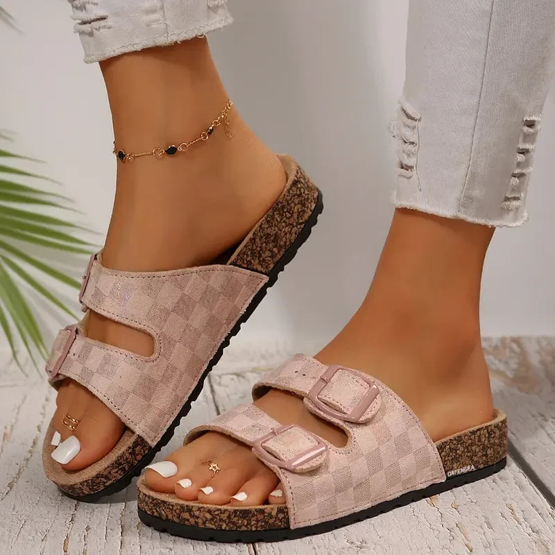 Checkered Buckle Chanclas