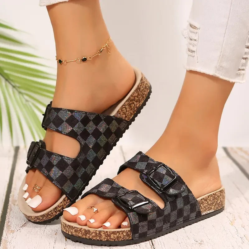 Checkered Buckle Chanclas