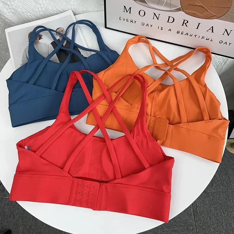 Cross-Back Buckled Sports Bra