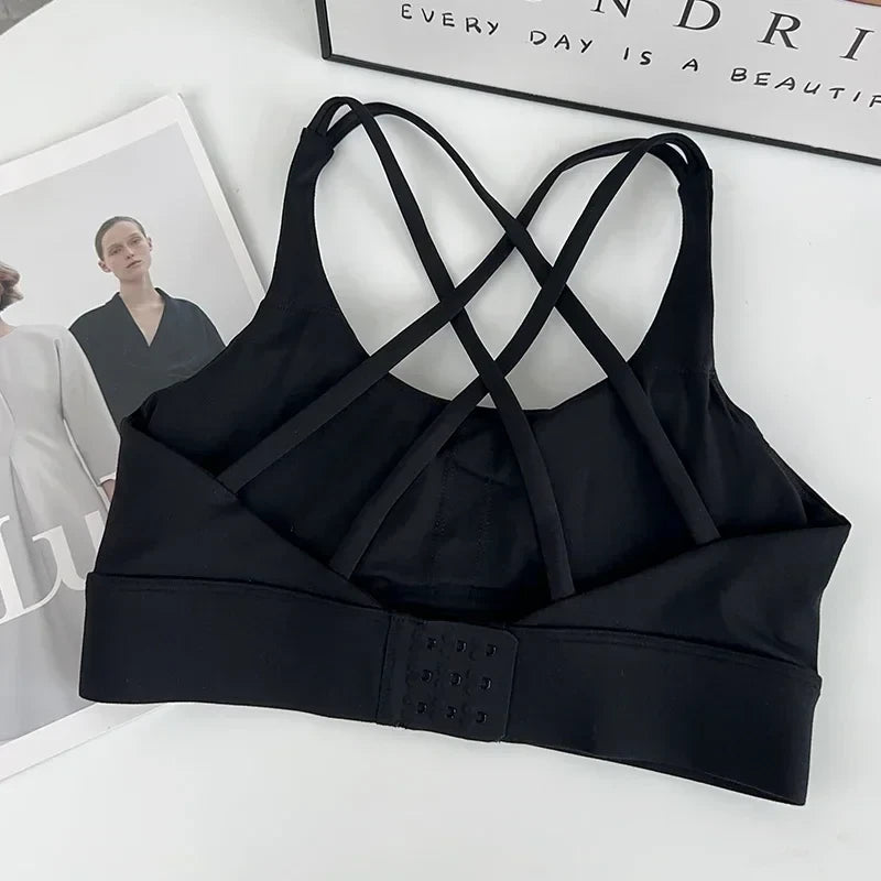 Cross-Back Buckled Sports Bra