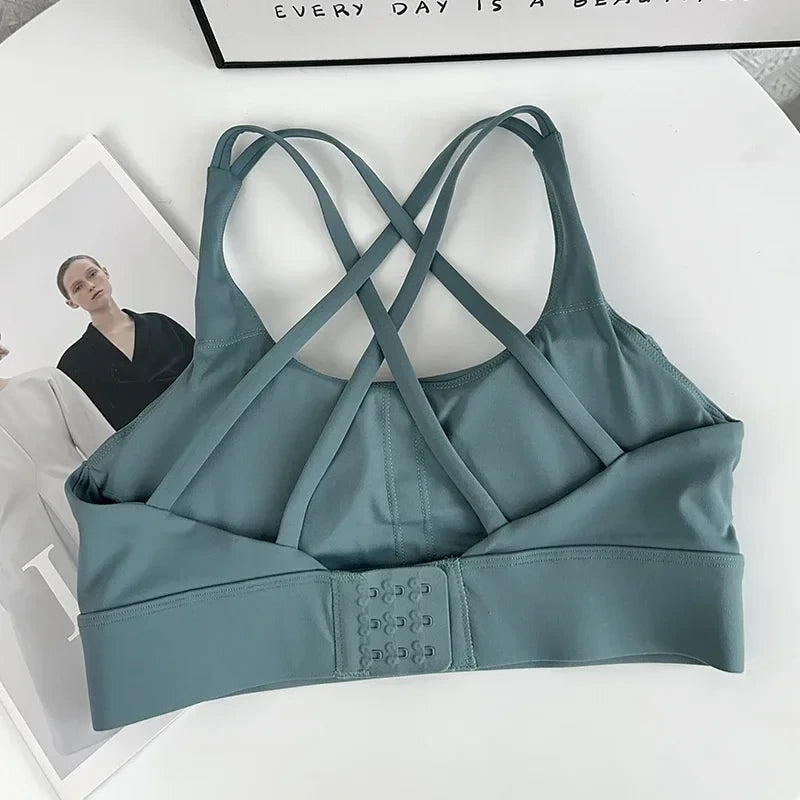 Cross-Back Buckled Sports Bra