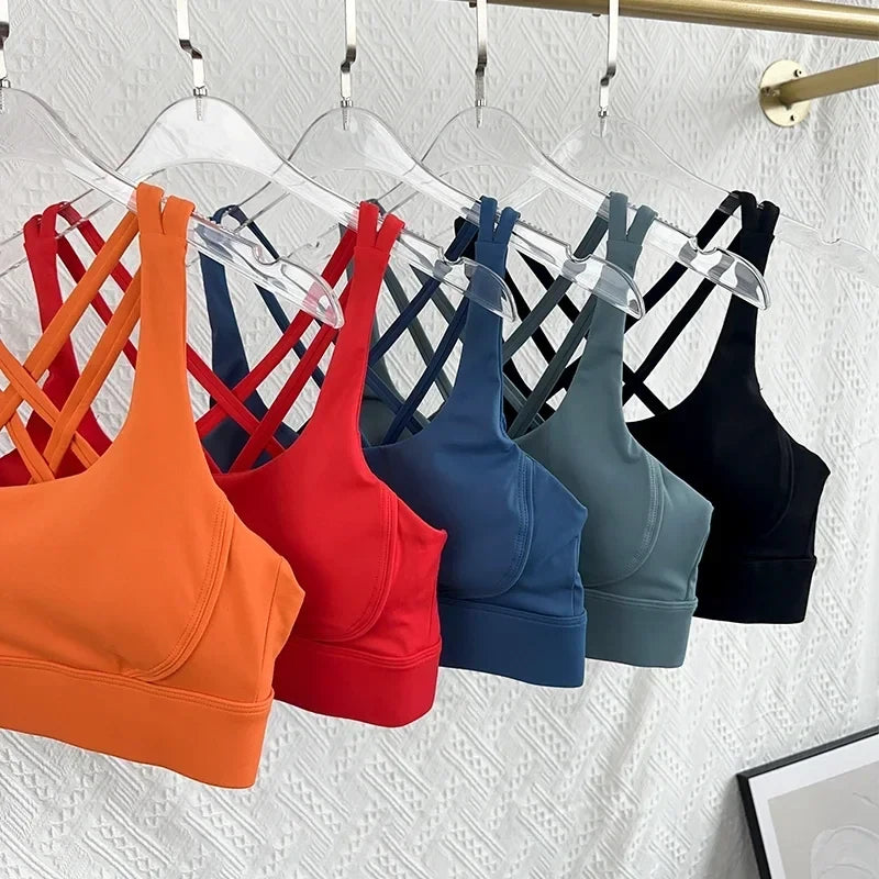 Cross-Back Buckled Sports Bra