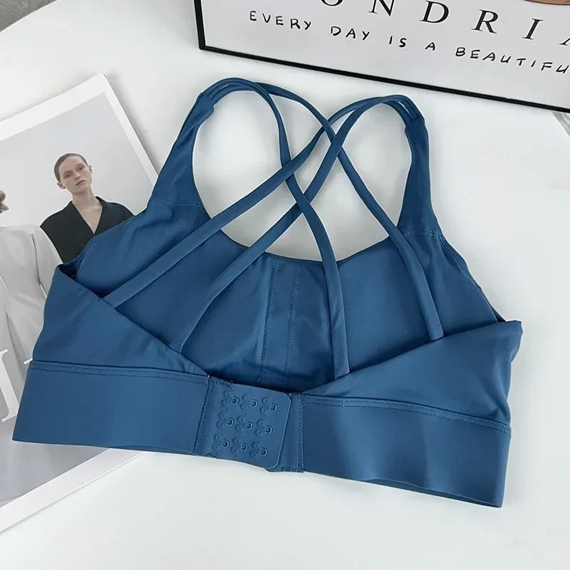 Cross-Back Buckled Sports Bra